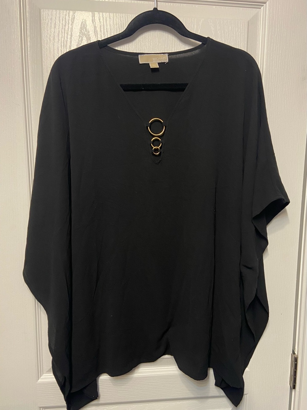 Michael Kors Black V-Neck Tunic with Gold Ring Accent